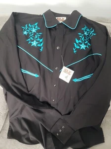 Camisa Western Grande Para Hombre Ely Cattleman Broches Negro Aqua NUEVA - Imagen 1 de 7