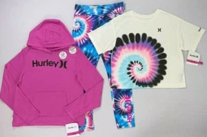 Girl's Youth Hurley Tie Dye High Rise Leggings & Soft Hoodie Crop Shirt 3 Pc Set - Picture 1 of 2