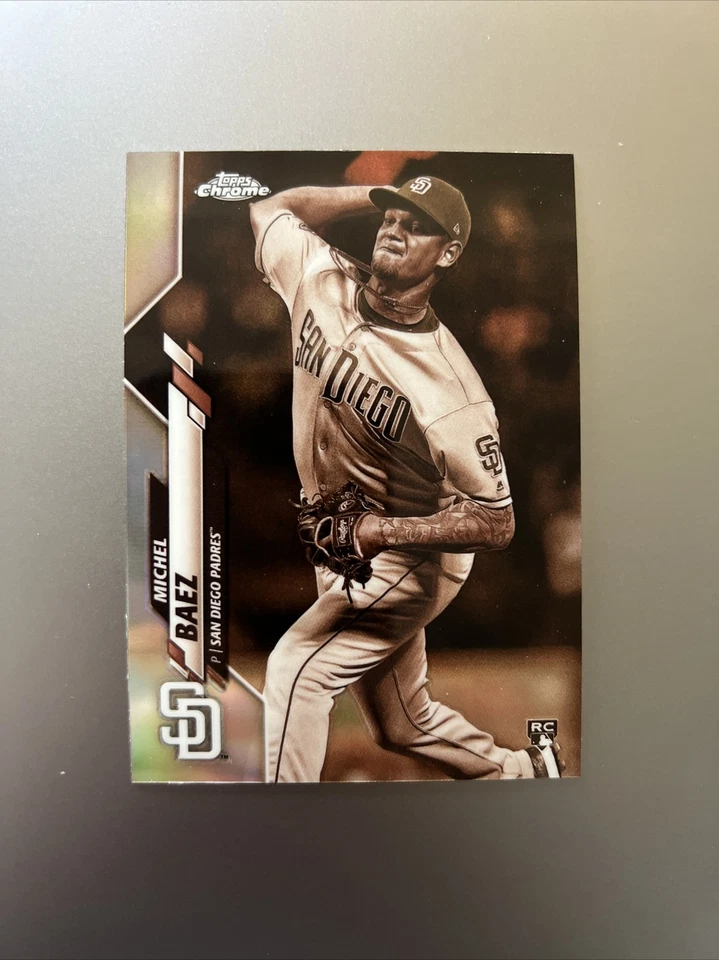 MICHAEL BAEZ  PADRES RC  2020 TOPPS CHROME REFRACTOR #187  SEPIA - Image 1 of 2