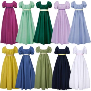 Regency Victorian Era Women High Waistline Tea Gown Historical Lady Empire Dress - Picture 1 of 35