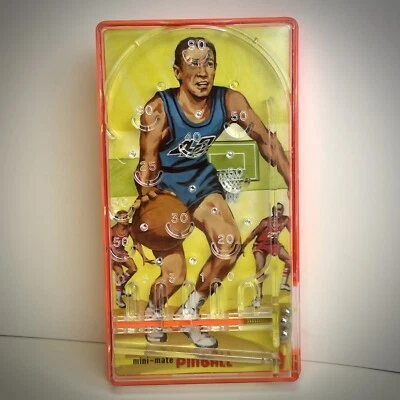 Vtg 1976 70s Mini Mate Blue Box Pocket Size Pinball Game Basketball Orange - Image 1 of 4