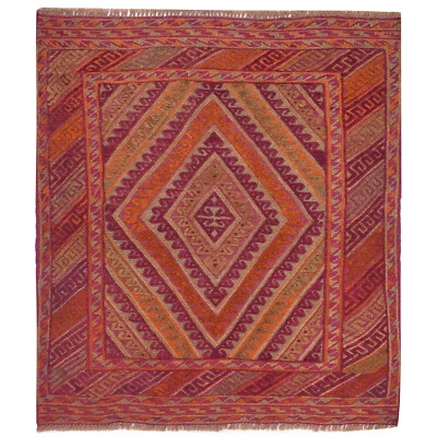 Handmade Afghan Traditional Geometric Mashwani Square Wool Rug 3'5x3'8 ft - 3267 - Image 1 of 2