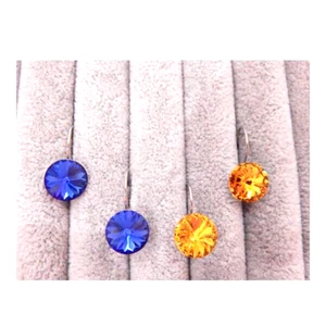 AUSTRIAN CRYSTAL 11MM SUN FLOWER/ SAPPHIRE LEVERBACK EARRINGS - 2 FOR ONE - Picture 1 of 6