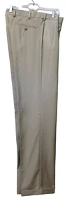 Louis Raphael Rosso Pants 36x34 Tan Pleated Front Cuffed Polyester Blend - Picture 1 of 9