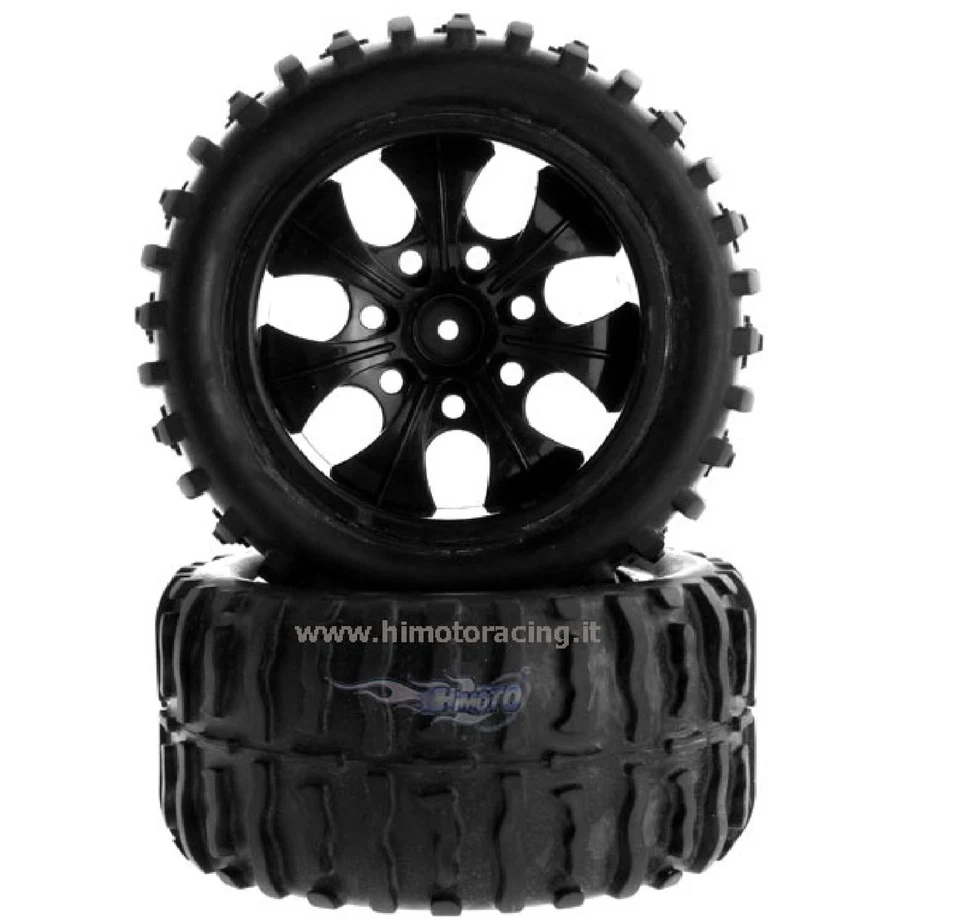 08010NBL Roues Complet Noir Jantes 1:10 Off Road Hexagone INT.12MM HIMOTO 2PZ - Photo 1/1