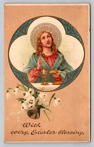 Jesus mit jedem Ostersegen Vintage antik veröffentlicht 1914 geprägte Postkarte - Bild 1 von 2