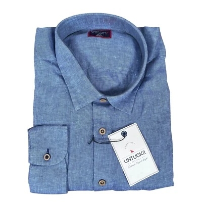 NEW UNTUCKit Mens Ravines 100% Linen Button Up Shirt 3XLT Regular Solid Blue L/S - Image 1 of 4