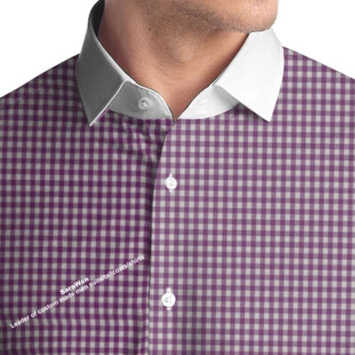 Camisa de vestir púrpura a cuadros para hombre con puño blanco hecha a medida camisa social Foto 1 de 3