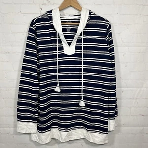 St Johns Bay Sweater Womens XL Blue Striped Long Sleeve Nautical Lightweight - Picture 1 of 11