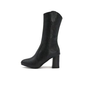 Ladies Clubwear Shoes Faux Snakeskin Block Heels Zip Mid Calf Boots Size Us 4-13