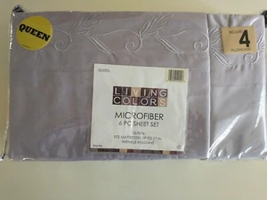 Living Colors 6pc Embroidered Sheet Set QUEEN Light Purple Wrinkle Resistant NIP - Picture 1 of 5