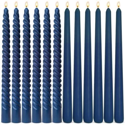 6 Pack Navy-Blue Taper Candles and 6 Pack Spiral Candles Set – 10 Inch Elegan... - Image 1 of 4