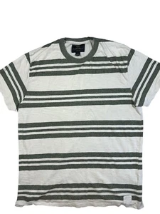 Mens Short Sleeve T-Shirt XL White and Green Striped Farrell - Picture 1 of 7