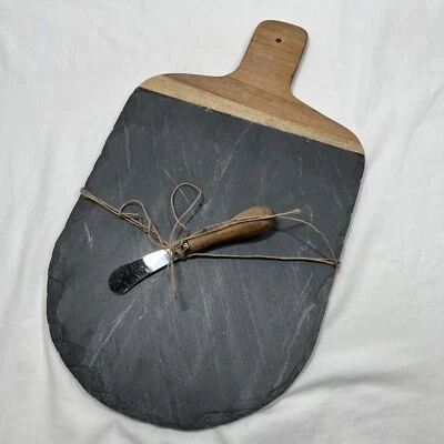 Juego de tabla y esparcidor de pizarra y madera para pastel de barro, negro Foto 1 de 4