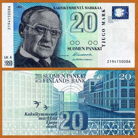 Finland, 20 Markkaa, 1993 (1997)  P-123, pre-Euro, UNC Cover