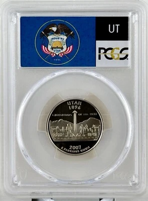 Utah Quarter PR 70 DCAM PCGS Clad 2007 Best Top Grade 25c State Flag Label - Image 1 of 2