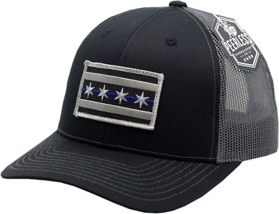 Sombrero de malla de camionero Chicago Flag Blue Line Snapback gris/negro Foto 1 de 4