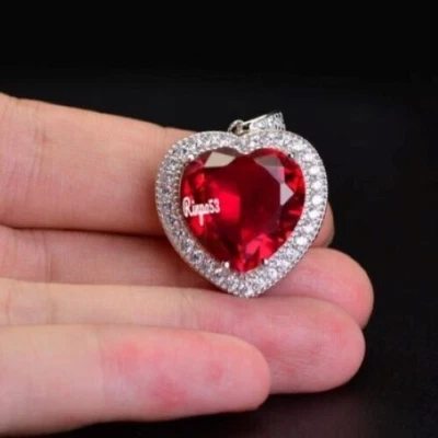 3.5Ct Women's Garnet & Cubic Zirconia Heart Shape Pendant Necklace 925 Silver - Image 1 of 4