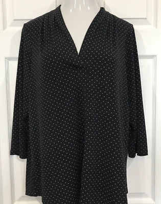 Charter Club Plus Size Scarf V Neck Tunic Top Blouse Liquid Knit Polka Dot 1X - Image 1 of 4