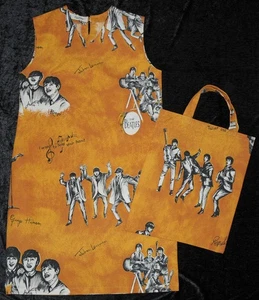 Beatles Kleid + Tasche, seltenes Original Vintage 60’s Stoff Baumwollkleid, John Lennon - Bild 1 von 10
