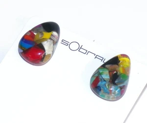 Sobral Caillou Nida Multicolor Mosaic Clear Bead Artist Made Post Earrings - Picture 1 of 7