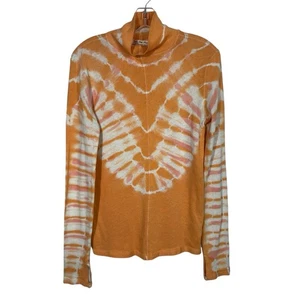 Free People psychedelisch orange Batik hochgeschlossen tailliert Langarm Top Small S - Bild 1 von 6
