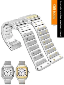 23mm Stainless Steel Watch Strap Fits Cartier Santos 100 Silver & Two Tone Gold - Picture 1 of 7
