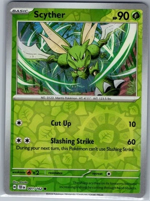 Scyther 001/162 Reverse Holo SV05: Temporal Forces - Pokemon Card - NM - Image 1 of 2