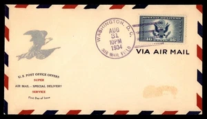 Mayfairstamps US FDC 1934 Airmail Special Deliveyr Silver Eagle Cachet FirsT Day - Picture 1 of 2