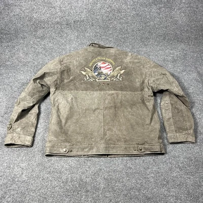 United States Marines Jacket Mens 2XL Gray Sherpa Lined Faux Leather USMC Flag - Image 1 of 4
