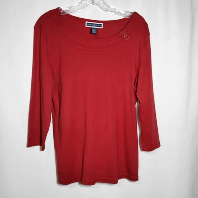 Top Karen Scott Para Mujer Talla Grande Rojo Manga 3/4 Plata Anillo Cuello Acento Foto 1 de 4