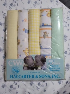 VINTAGE NEW CARTER'S 5 100% COTTON FLANNEL RECEIVING BABY BLANKETS 30x30 NIP - Picture 1 of 6