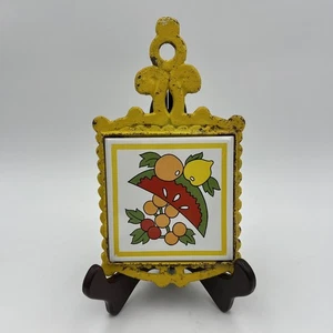 Piastrella ceramica ghisa gialla vintage da appendere a parete floreale cucina patatine - Foto 1 di 9