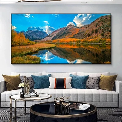 Nature Landscape Canvas Painting Mountains Forest Lake Wall Art Poster and Print - Image 1 of 4