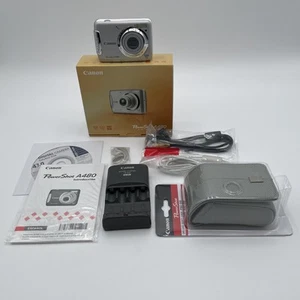 Canon PowerShot A480 10.0MP Digital Camera Silver Case and Charger Box Unused - Picture 1 of 18