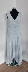 Adriana Papell maxi dress size 14 blue draped v neck ballgown formal ruched  - Picture 1 of 8
