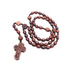 Rosary Cross Necklace Catholic Rosary Necklace Chain Wood Beads for Thanksgiving