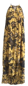 Mlle Gabrielle Yellow Floral Long Tiered Sun Dress Lined Gold Necklace Sz S READ - Picture 1 of 9