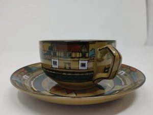 1908 BUFFALO POTTERY Deldare Ware Village Life in Ye Olden Days CUP & SAUCER SET - Picture 1 of 6