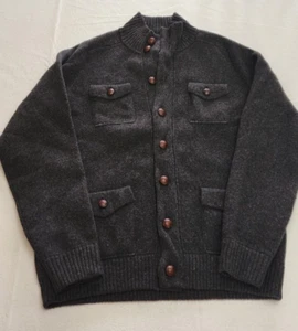 Lands End Mens Lambs Wool Cardigan Gray Button Sweater M 38/40 NWOT - Picture 1 of 5