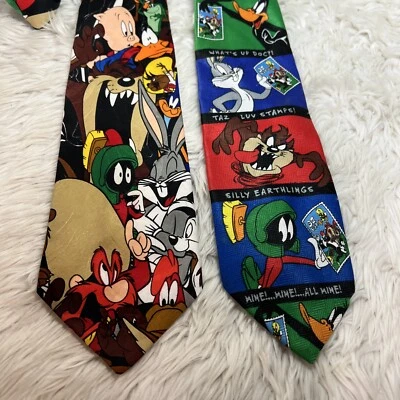 Винтажные галстуки 90-х Warner Brothers Looney Tunes с принтом персонажей лот из 2 - Изображение 1 из 4