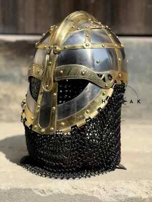 Casco vikingo medieval armadura vendel caballero guerrero armadura SCA LARP cota de malla Foto 1 de 4