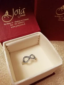Anello Infinito Argento 925 Rodiato Punte Nere Zirconi Bianchi Idea Regalo Donna - Foto 1 di 6