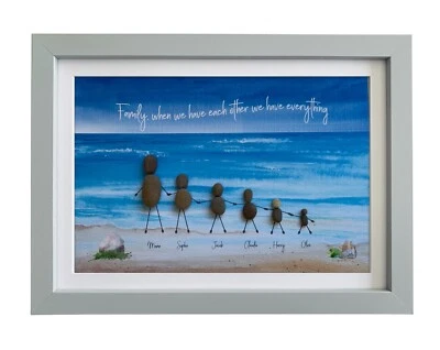 Personalised Pebble Wall Art Framed Picture Beach Gift Birthday Home Family