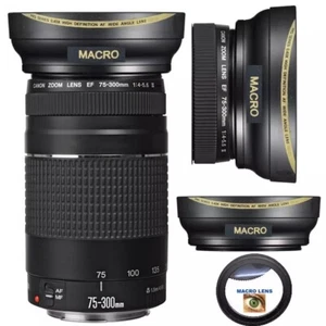 Wide Angle + Macro Lens for Canon EOS Rebel T5 T7 & 75-300mm f/4-5.6 III - Picture 1 of 5