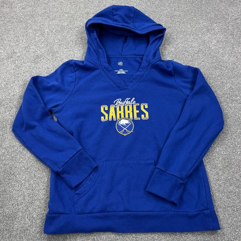 Buffalo Sabres Hoodie Women Large Blue Hooded Sweatshirt Sweater V Neck Ladies Cover