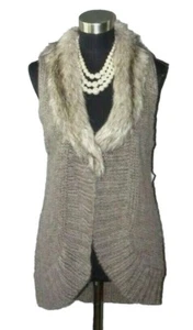 Fenn Wright Sz M Knit Alpaca Sweater Cardigan Jacket Wool faux Fur Manson Beige - Picture 1 of 4