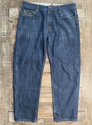 Jeans masculino Indigo Red Denim Co. perna reta lavagem média azul tamanho 36x30 - Imagem 1 de 4