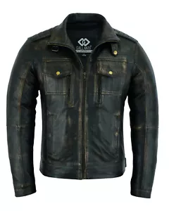 Chaqueta de cuero cepillada antigua marrón vintage café retro motociclista motocicleta cera - Imagen 1 de 5