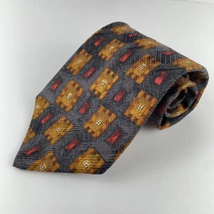 Robert Talbot XL Wide Men's Tie Red Gold Abstract Geo on Graphic Slate Silk USA - Picture 1 of 5